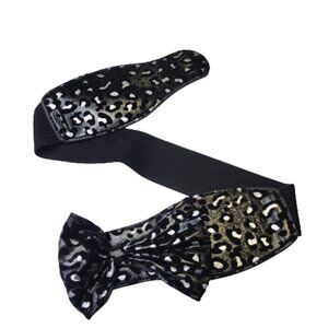 Black and  Grey Animal Print Belt Stretchy Bow Buckle NEW
